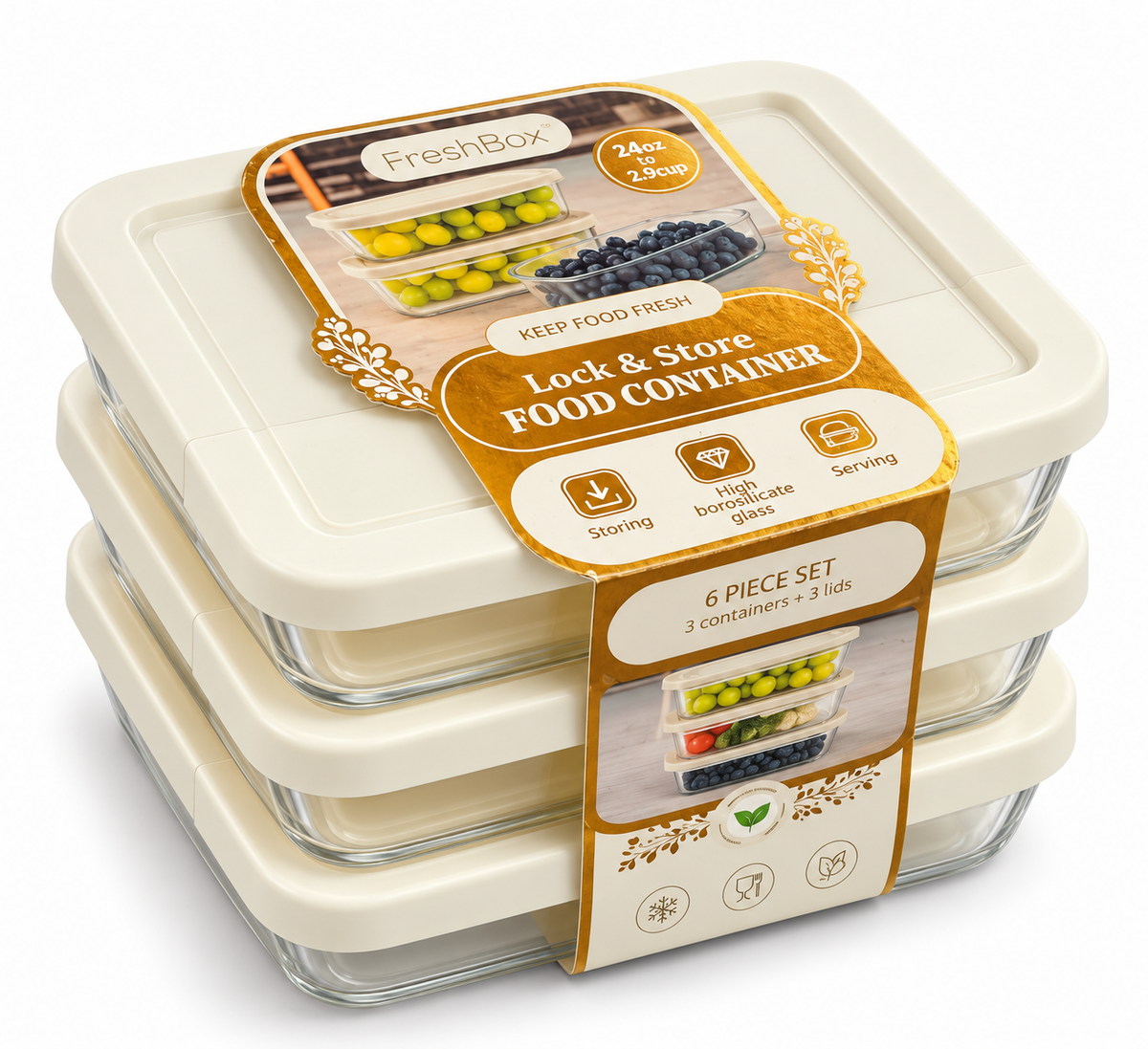 Contenedores de vidrio 3 piezas freshbox