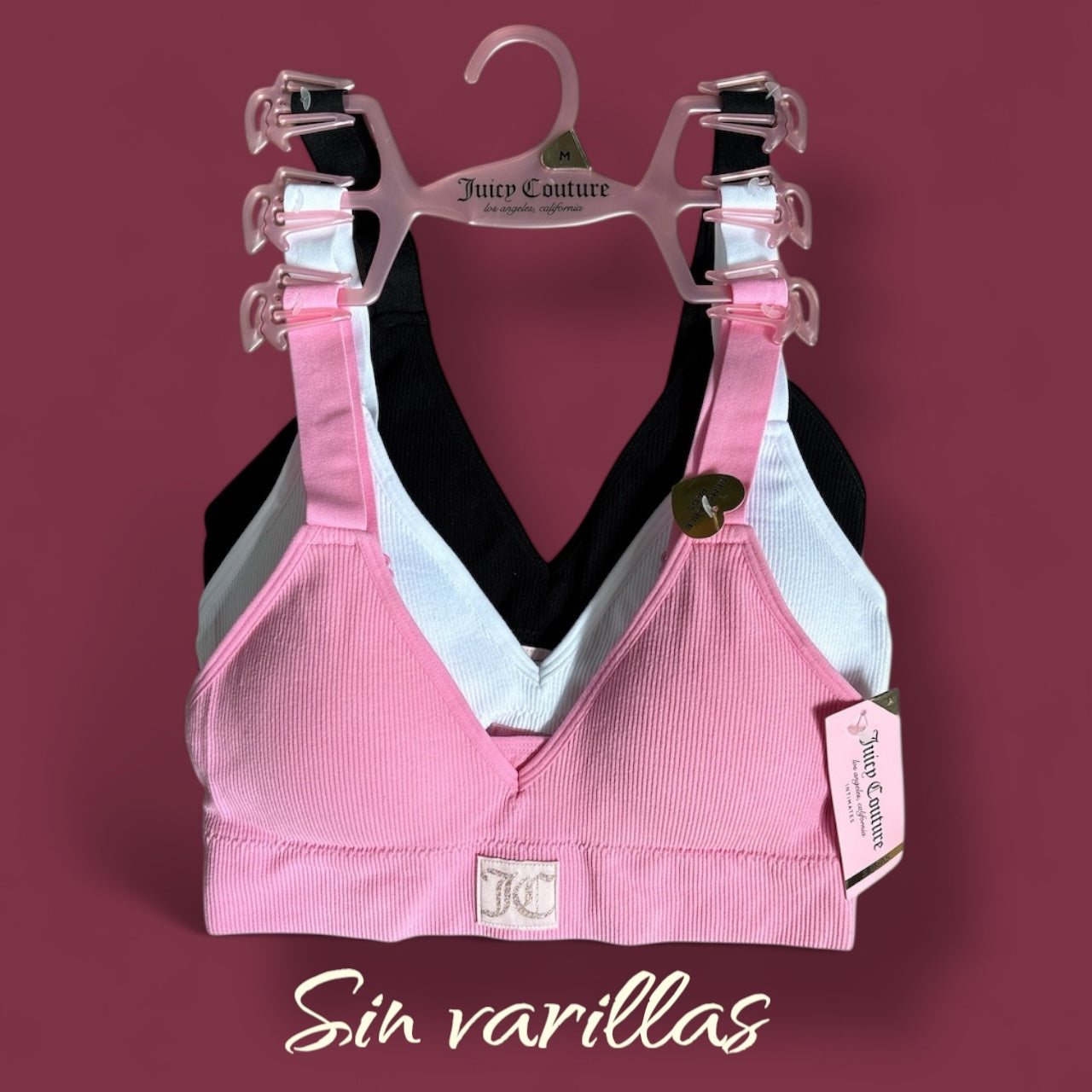 Brasier Top Juicy C Rosa, blanco y negro con parche el letras brillosas