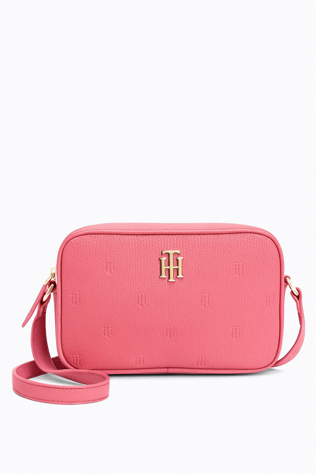 Crossbody Tommy H rosa con placa dorada