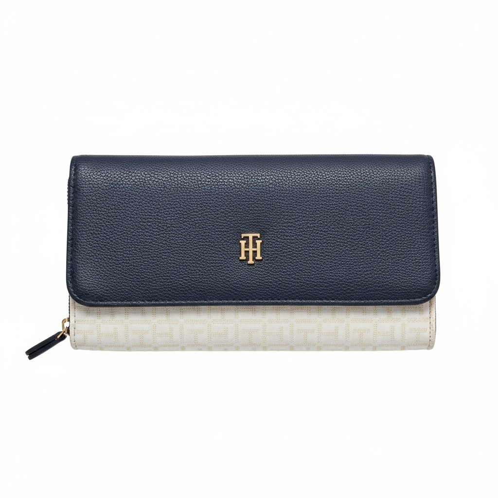 Cartera Tommy H azul con crema