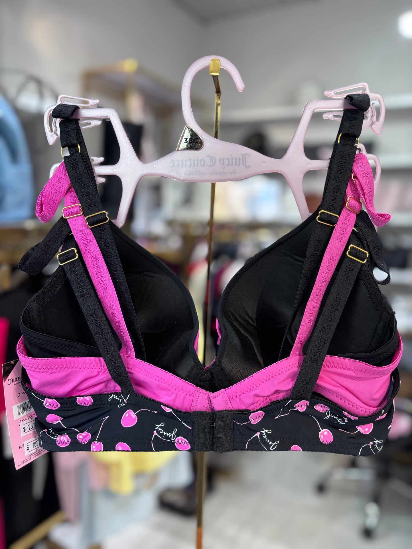 Brasier Juicy C negro con cerezas rosa y negro liso