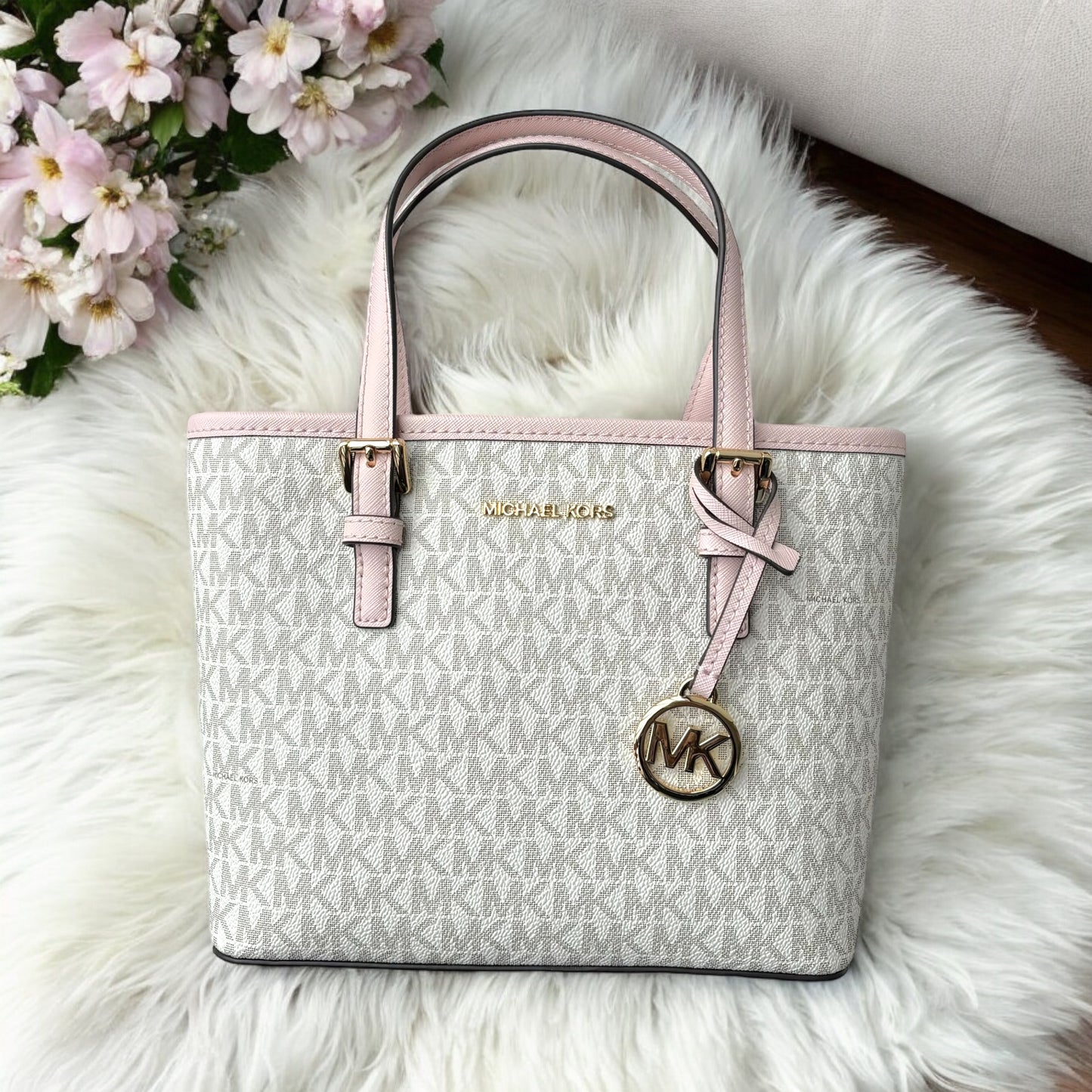 Tote Michael K vanilla/rosa con strap