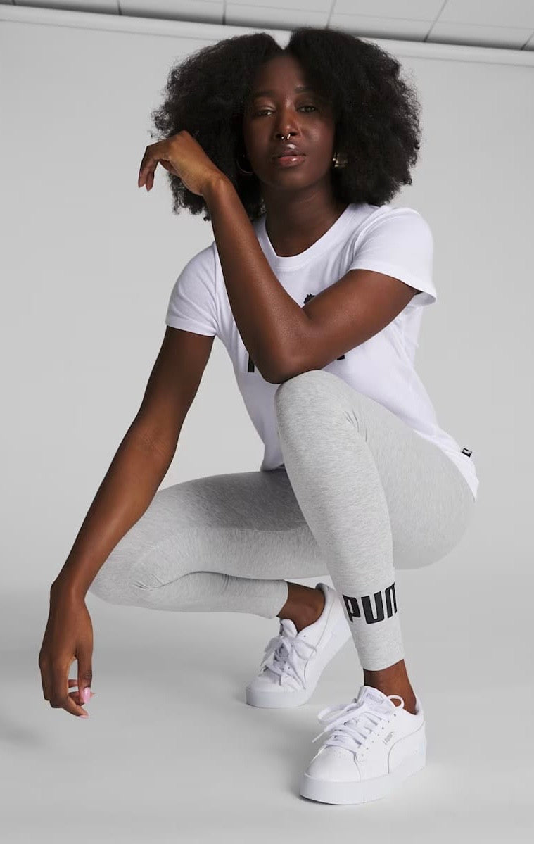 Leggins Puma Gris jaspeado con letras y puma negro