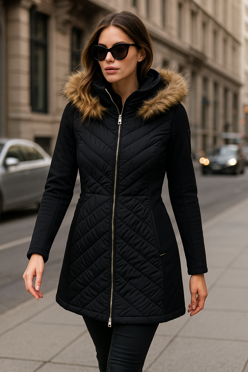 Chamarra Calvin K negra con peluche color café