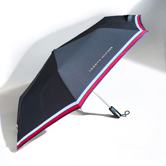 Sombrilla Tommy H negra, orilla blanco/rojo, botón abrir cerrar