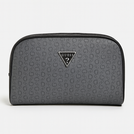 Cosmetiquera Guess gris con monogram negro