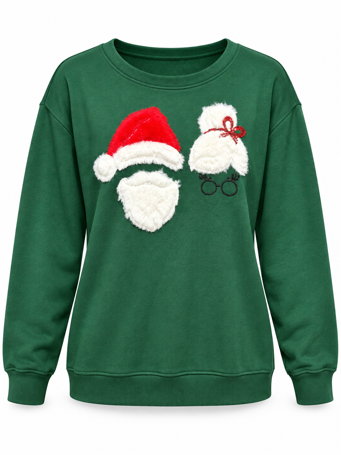 Sudadera navideña verde Santa y Sra. Claus con apliques afelpados 🎅🏻🤶🏻 M