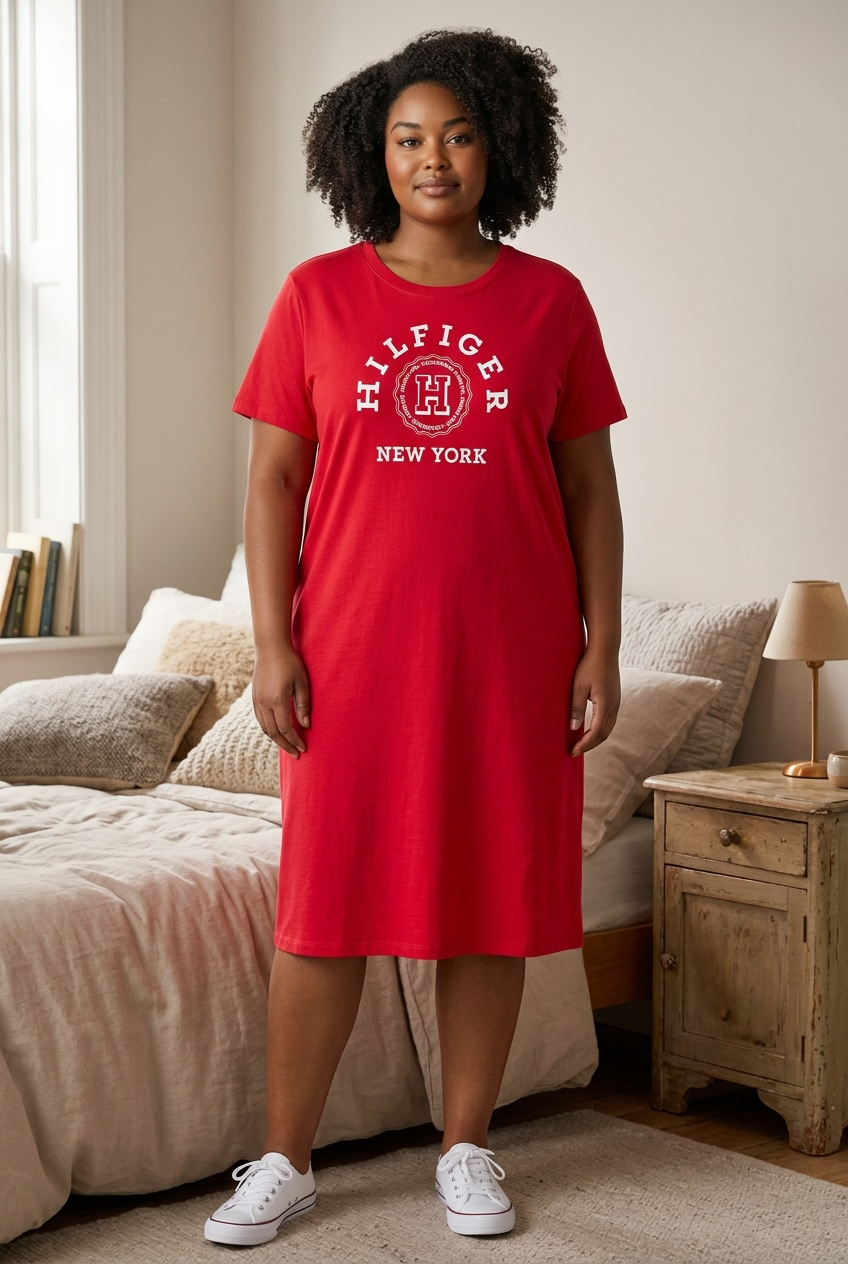 Vestido Tommy H rojo con letras blancas