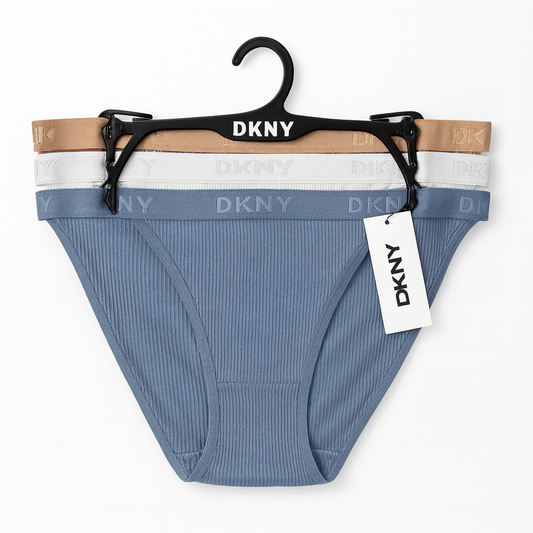 Panties DKNY azul, gris, nude, resorte con letras bordadas