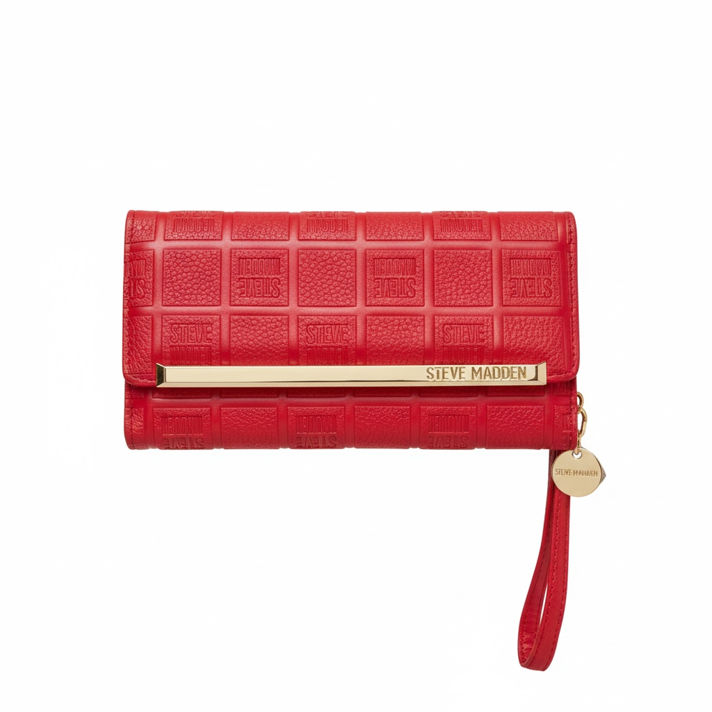 Cartera Steve M roja con herrajes dorados