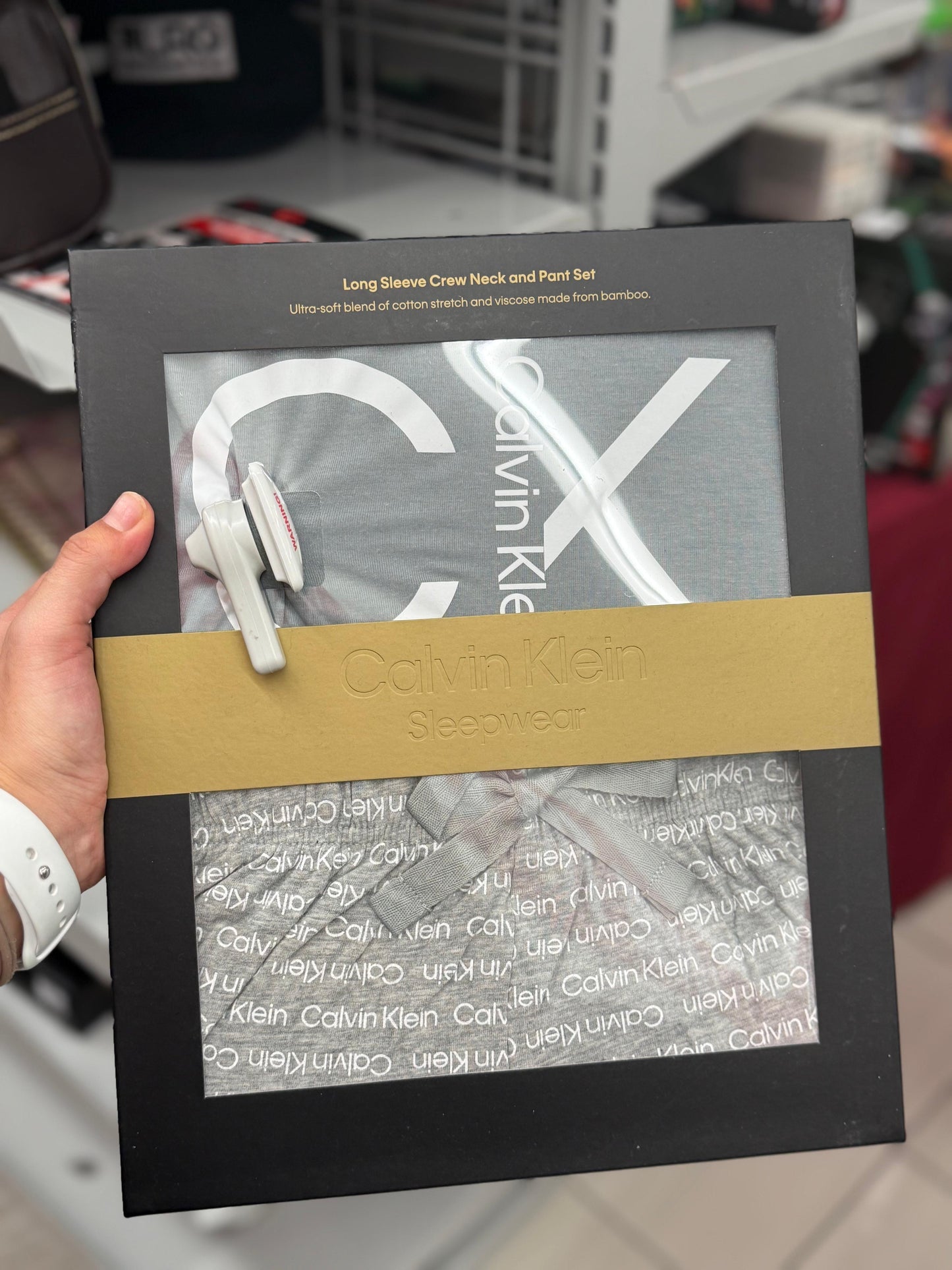 Pijama Calvin K gris, Pantalón con monogram manga larga para caballero