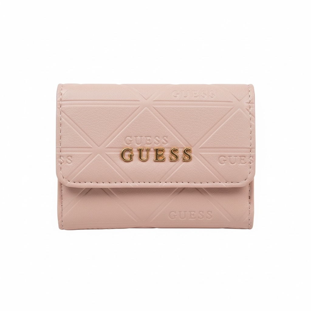 Cartera Guess rosa con placa dorada