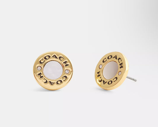 Aretes Coach dorados letras negras