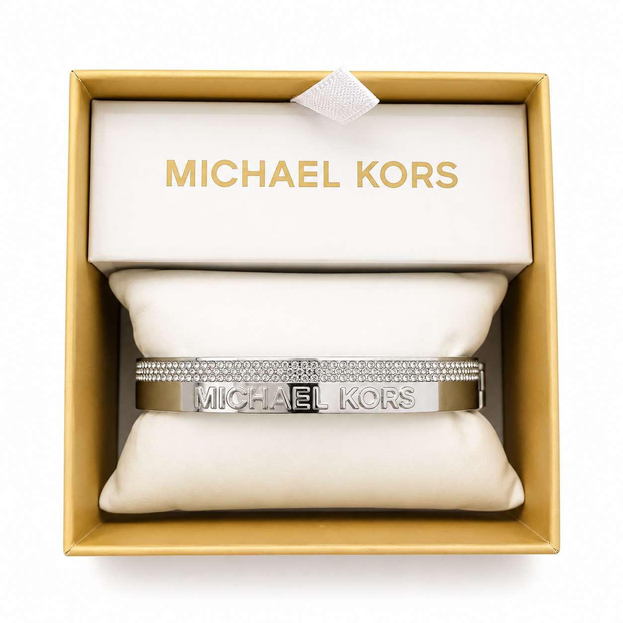 Brazalete Michael k plata con cristales y grabado