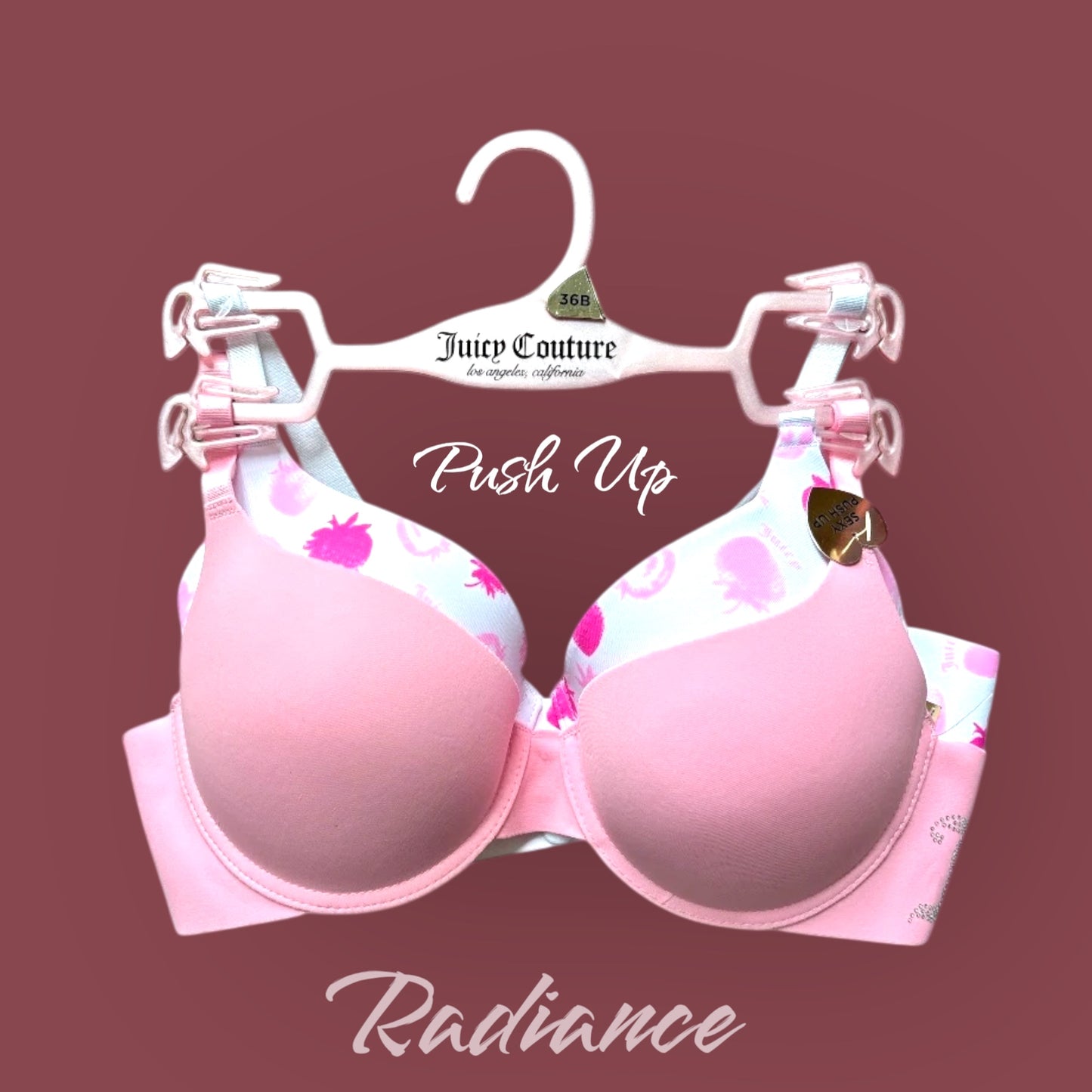 Brasier Juicy C rosa y blanco con monogram de fresas
