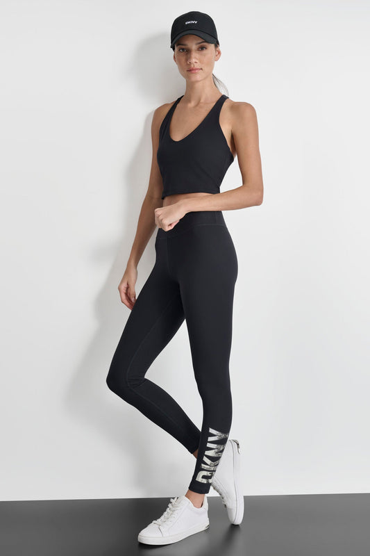 Leggings DKNY Sport negro letra con fondo de ciudad