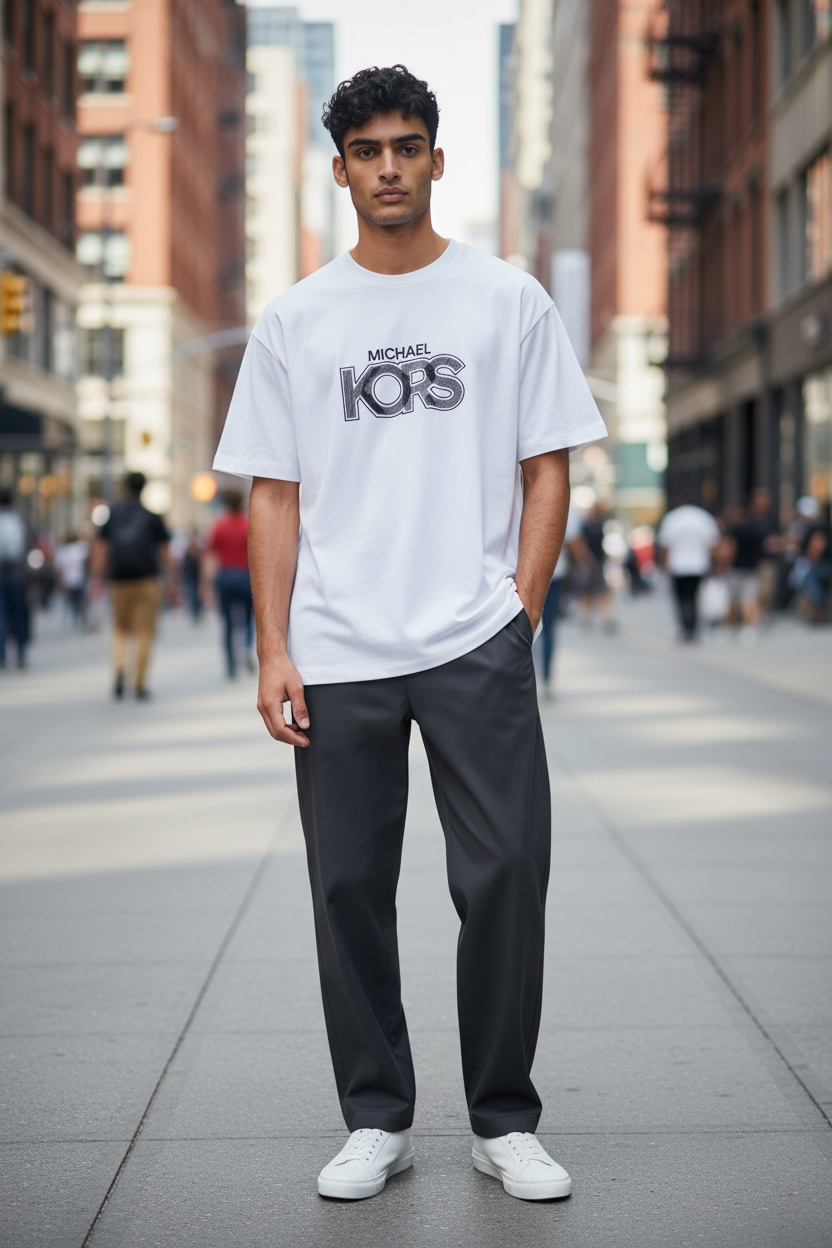 Playera Michael K blanca con letras negras