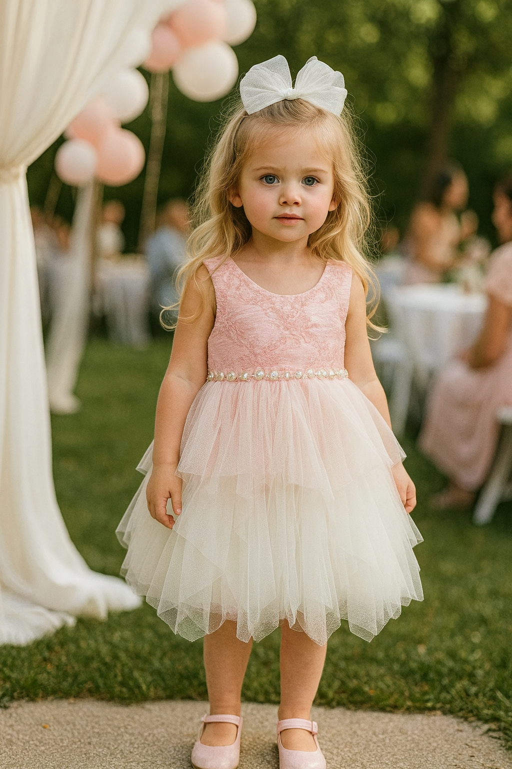 Vestido de niña rosa con blanco