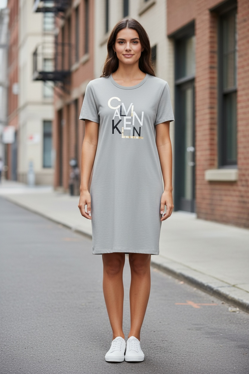 Vestido Calvin K gris con letras