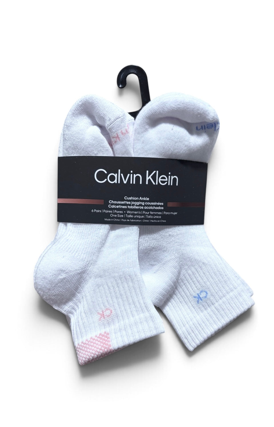 Calcetas Calvin Klein 6 pares blancos letras azul y rosa