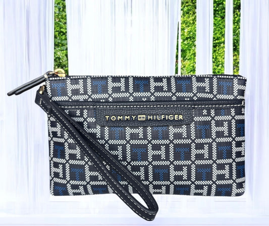 Muñequera Tommy H azul marinl con monogram azul y blanco