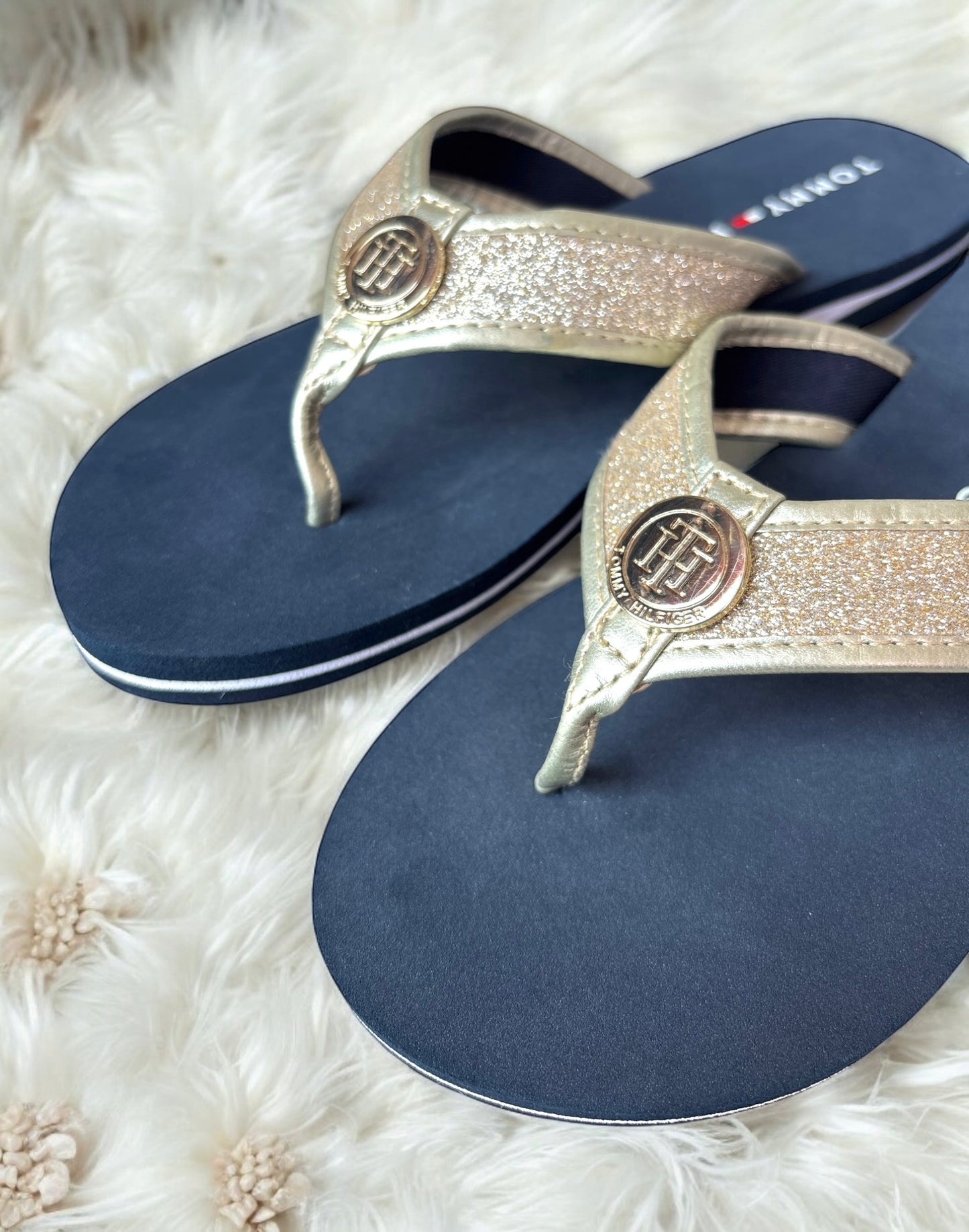 Sandalias Tommy H azul con dorado