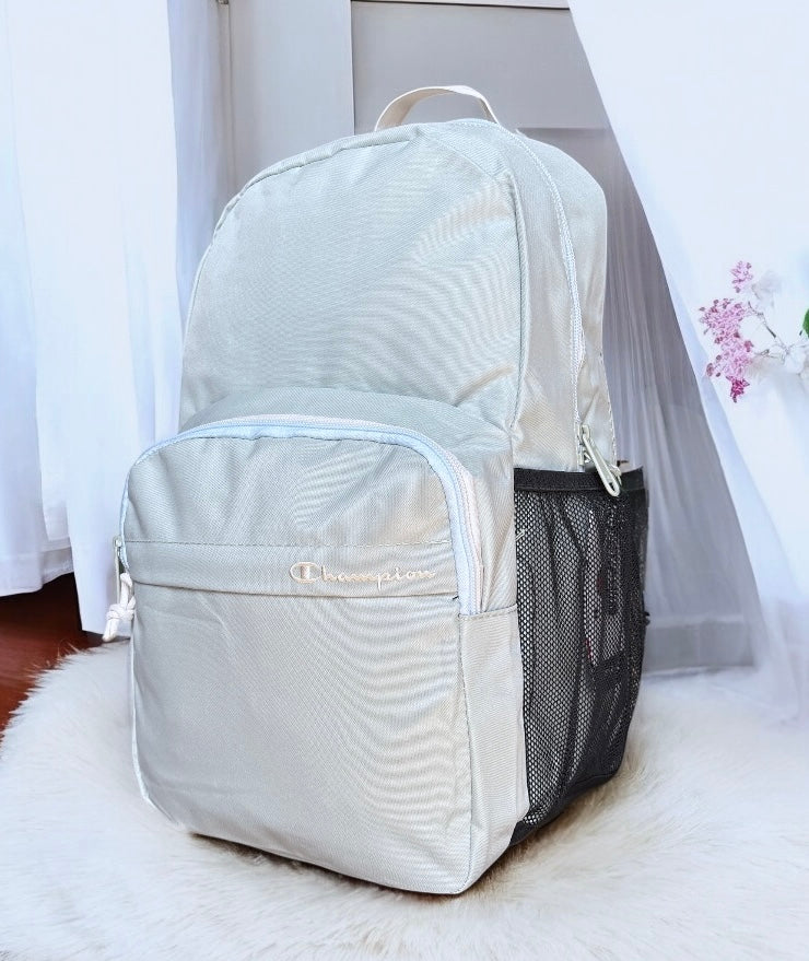 Backpack Champion verde pistache con detalles en beige y negro