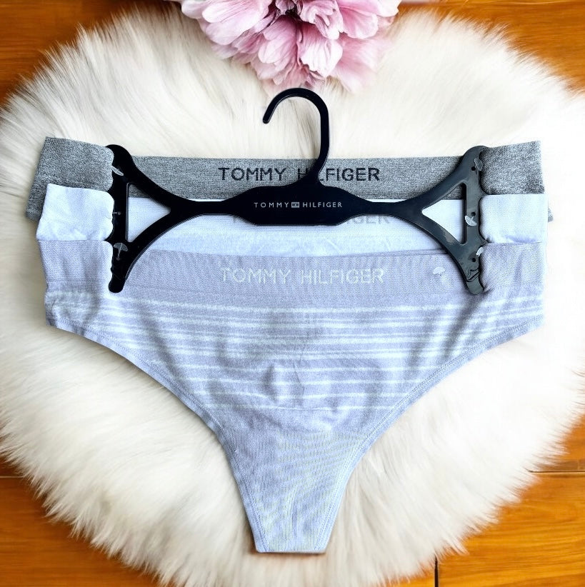 Tangas Tommy H lila, blanca y gris 3pzs