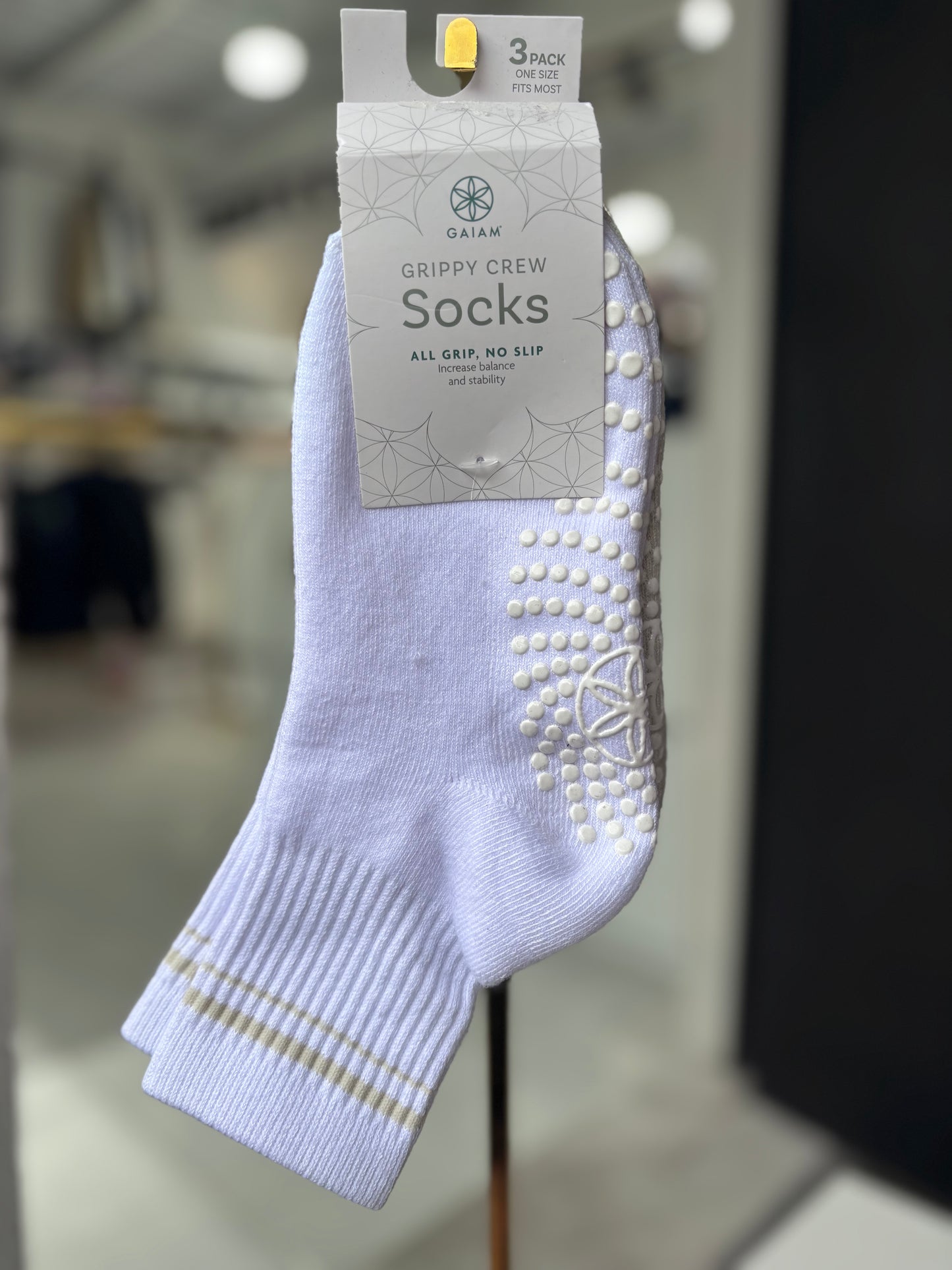 Calcetas con agarre Grippy Crew 3peres blanco, gris y beige