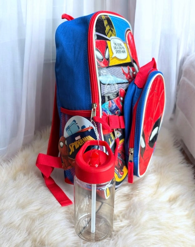 Backpack del Hombre araña azul con rojo, lonchera y vasito