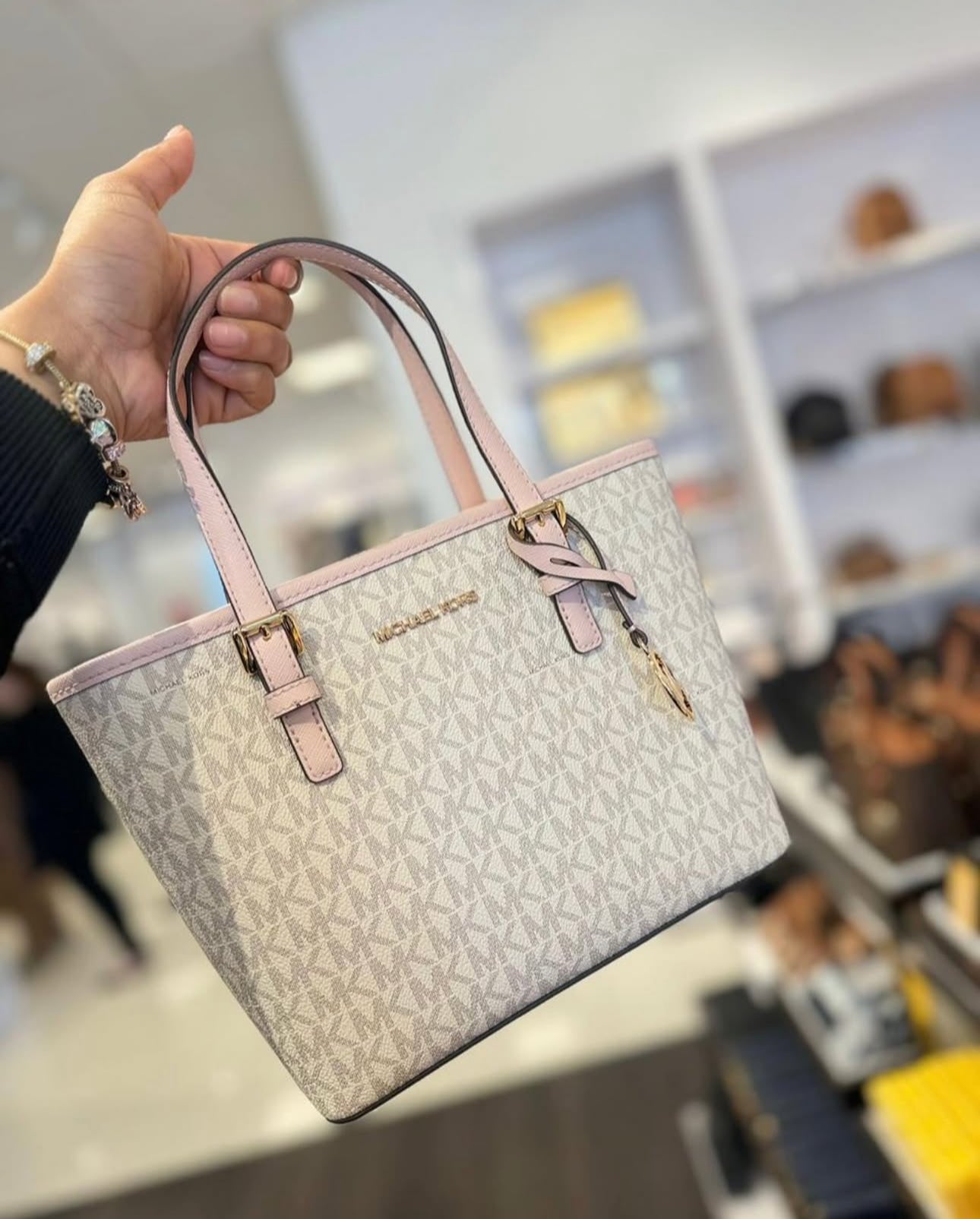 Tote Michael K vanilla/rosa con strap