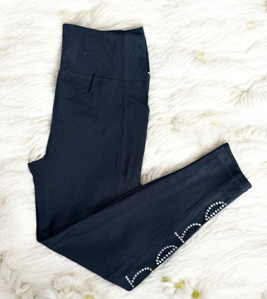 Leggings Bebe negro, letras plateadas de brillos