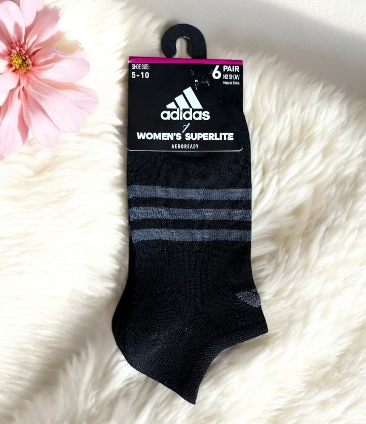 Tines Adidas negros con rayas y logo en gris 6 pares