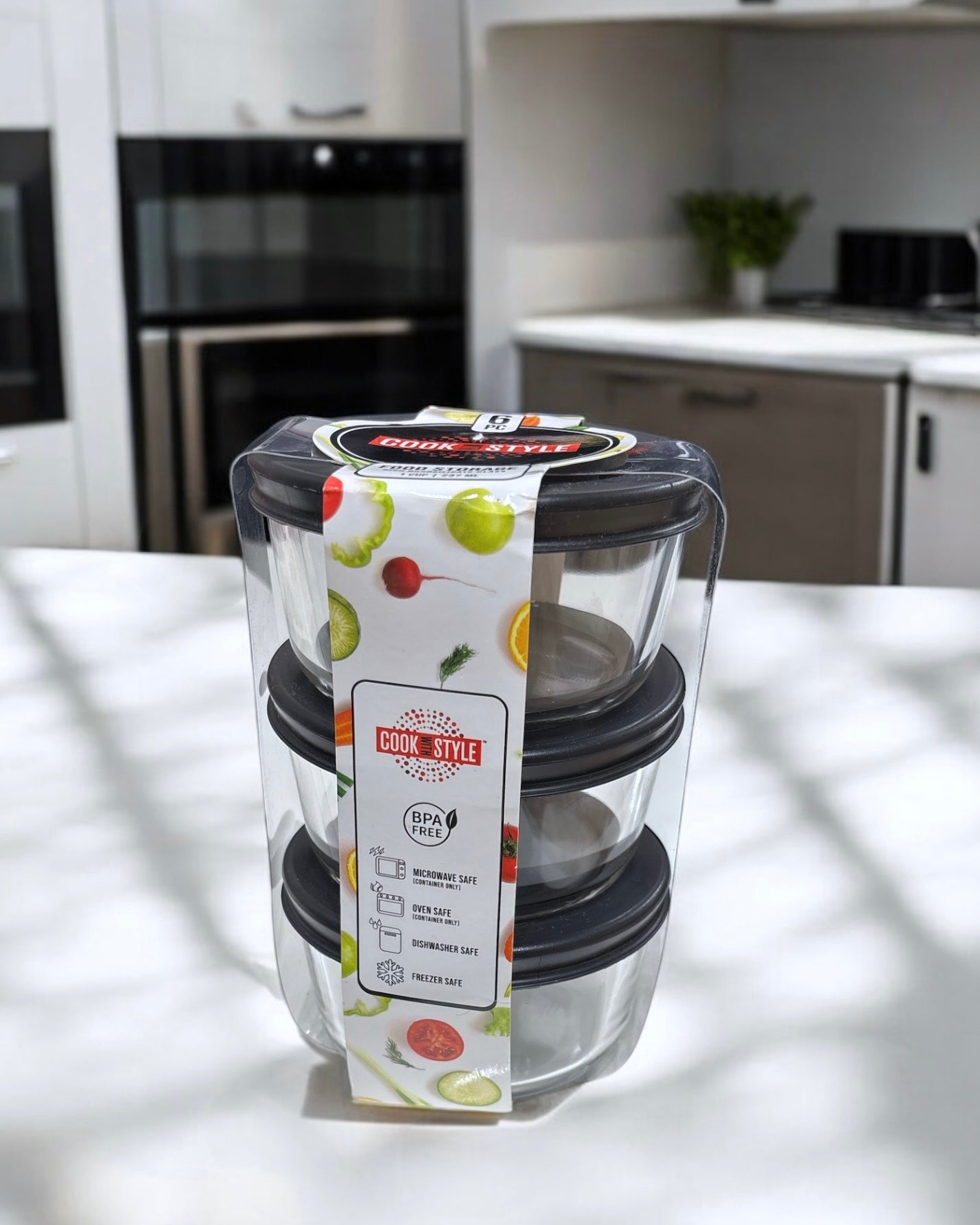 Contenedores Cook With Style de vidrio tapa negra 237ml 3pzs