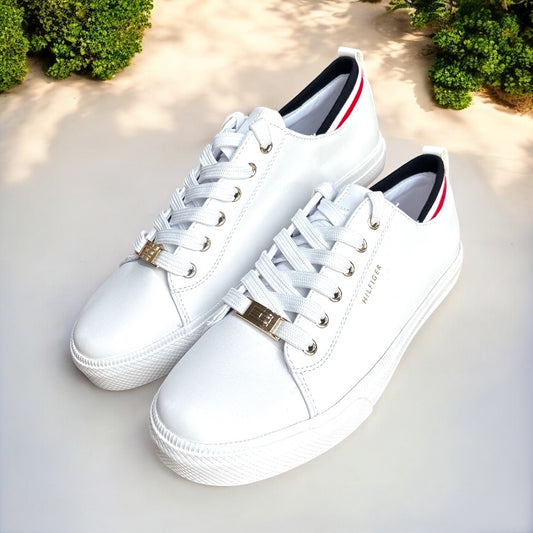 Tenis Tommy H blancos con bandera en tobillo