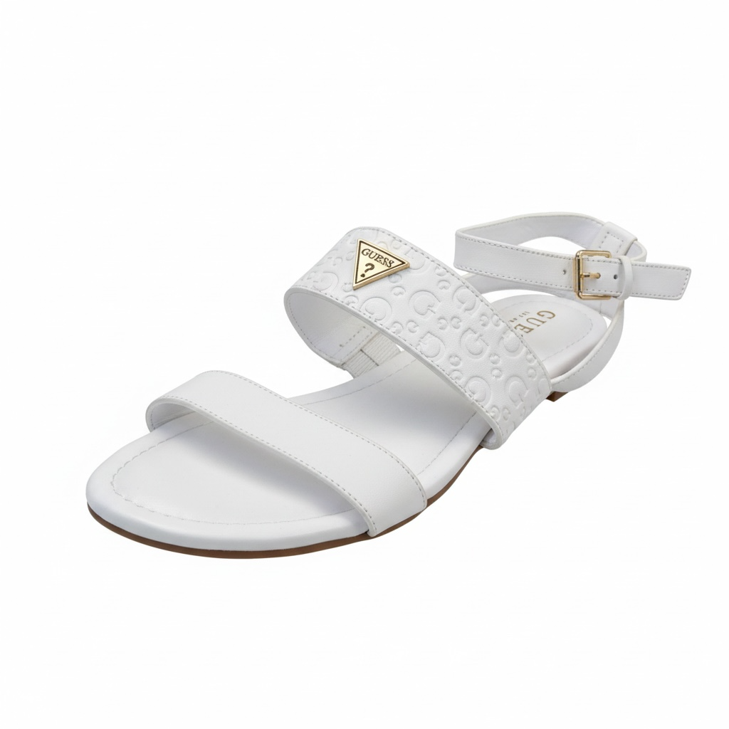 Sandalias Guess blancas con placa dorada