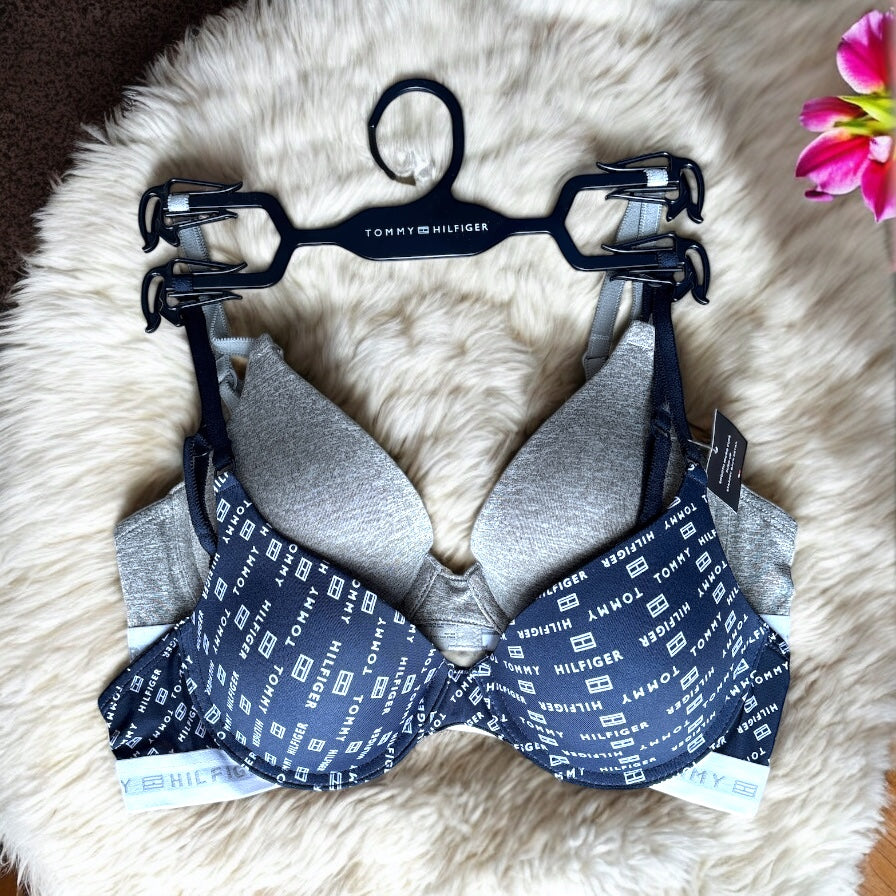 Brasier Tommy H azul/letras blancas, gris con resorte blanco