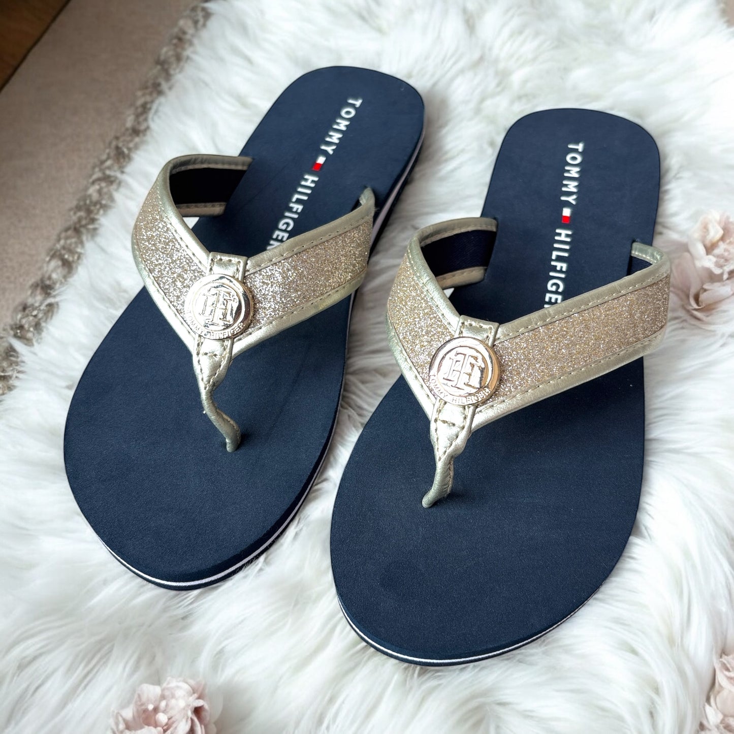 Sandalias Tommy H azul con dorado