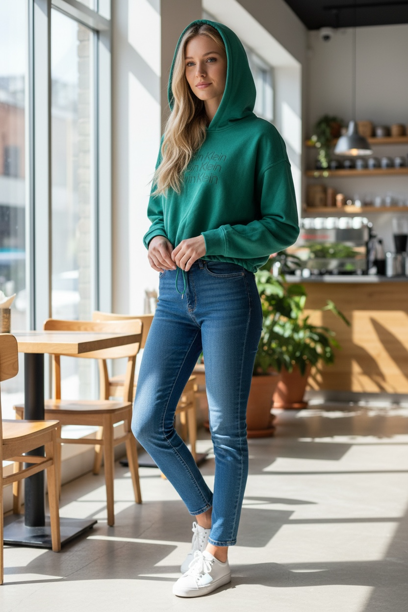 Sudadera Calvin k verde letras de terciopelo