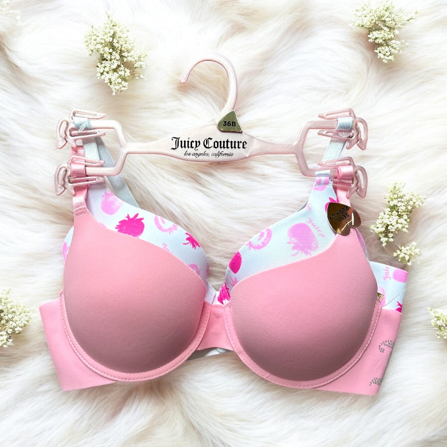 Brasier Juicy C rosa y blanco con monogram de fresas