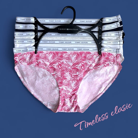 Panties Tommy H varios colores, resorte blanco con letras negras 5pzs