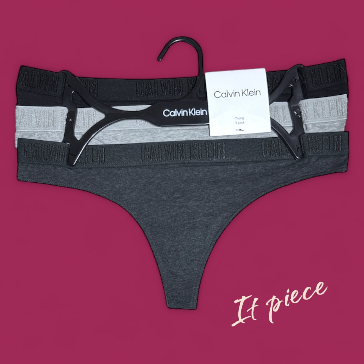 Tangas Calvin k gris, gris, negro y letras bordadas en resorte 3pzs