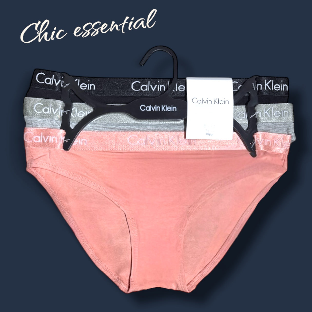 Panties Calvin k varios colores, resorte brilloso con letras blancas 3pzs
