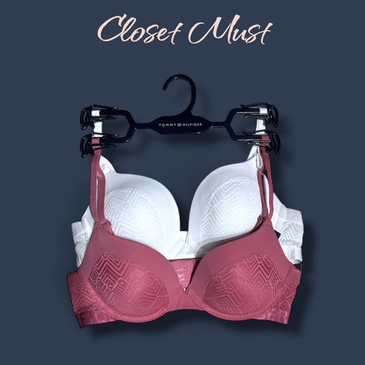 Brasier Tommy H palo de rosa, blanco, detalles en encaje y letras en resorte 2 pzs