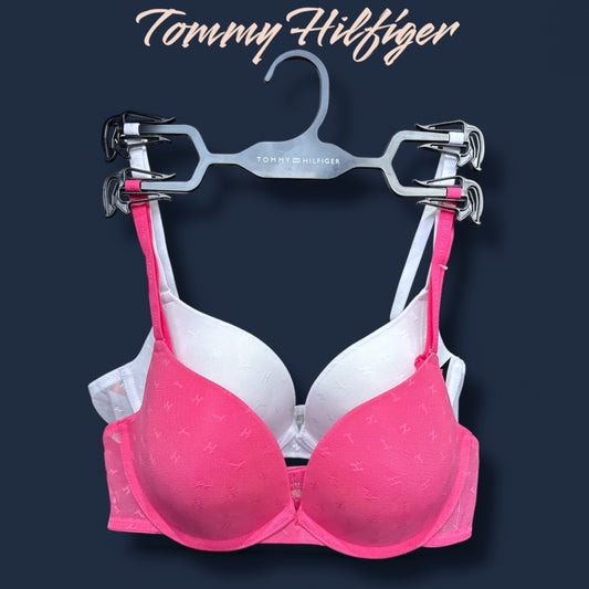 Brasier Tommy H rosa, blanco con monogram y transparencia encaje la espalda 2 pzs