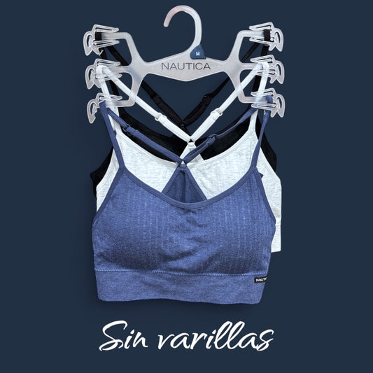 Top náutica azul, gris, neg, tirantes cruzados 3 pzs