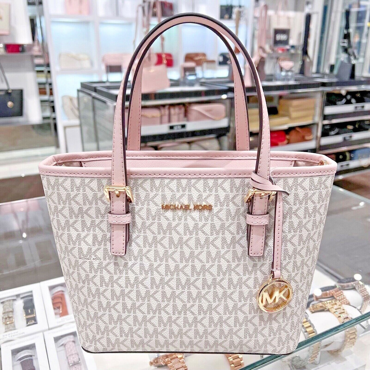 Tote Michael K vanilla/rosa con strap