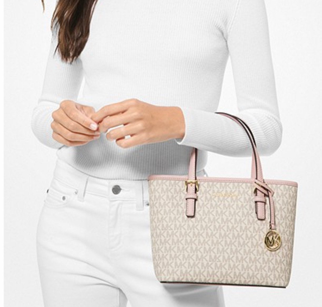 Tote Michael K vanilla/rosa con strap