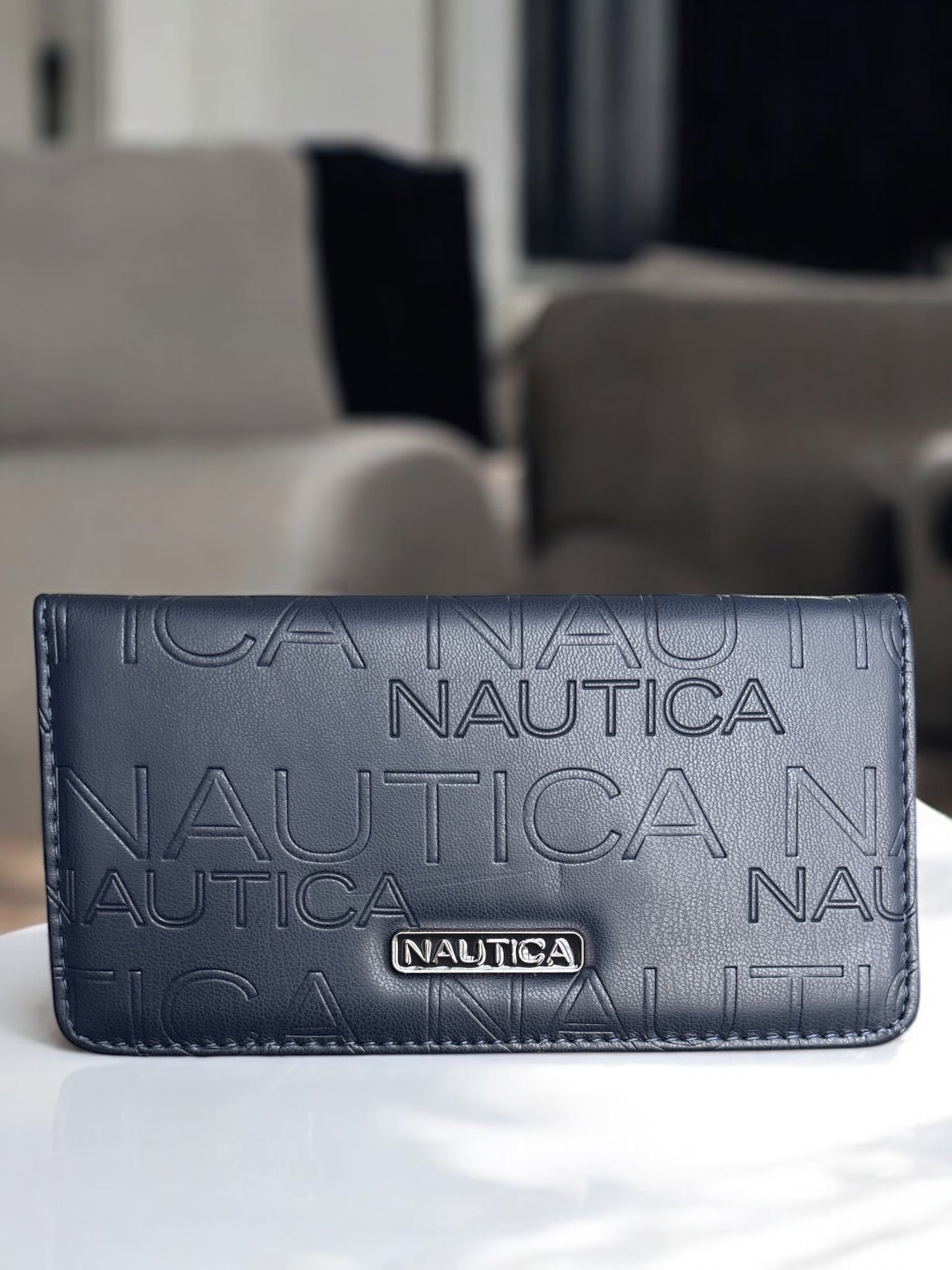 Cartera Náutica azul marino, grabada