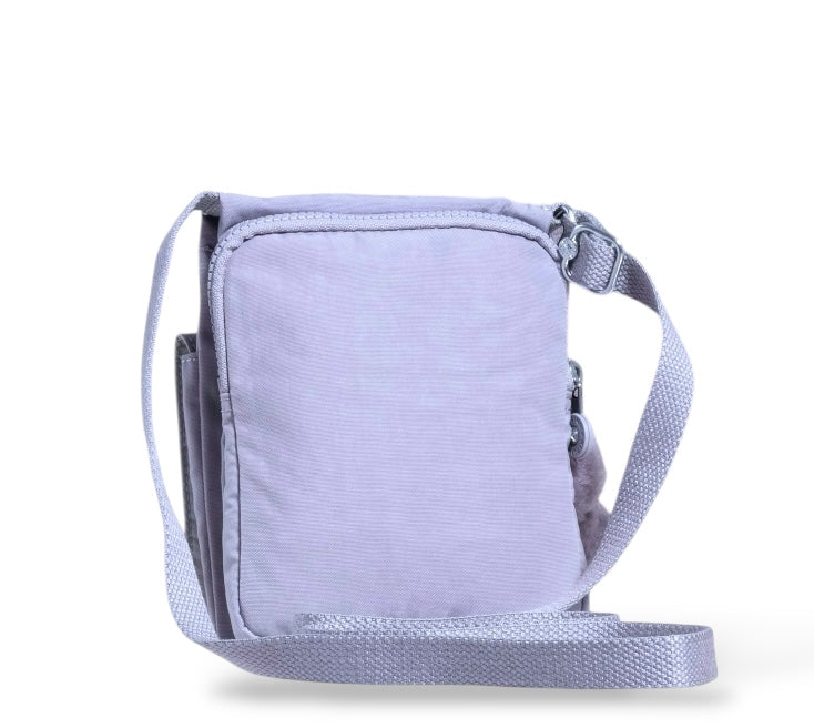 Crossbody Kipling Dove Grey lila con changuito